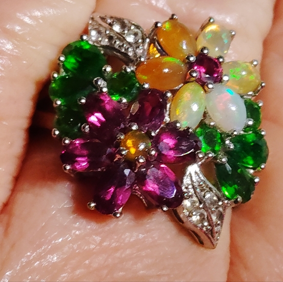GORGEOUS, NEW MULTI GEMSTONE RING. CHROME DIOPSIDE, OPAL, AMETHYST STERLING .11 - Picture 6 of 7